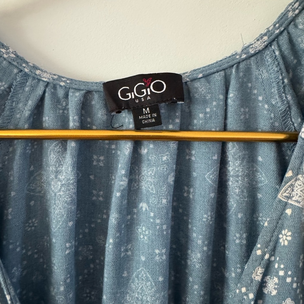 Blue Patterned Button-Down‎ Romper - Picture 4 of 7